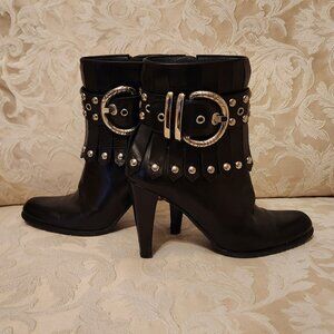 Stuart Weitzman Black Ankle Leather Boots with Studs & Fringe - Zipper Size 8M